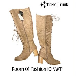 Tan Faux Suede Lace-Up Thigh High Boots